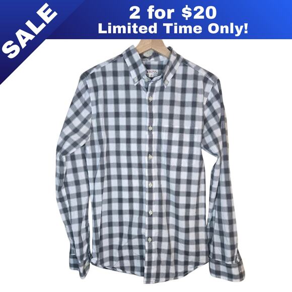 [Sale: 2 for $20!] MERONA Men's Gray/White Gingham Check Button-Down Medium 0330 - Picture 1 of 8